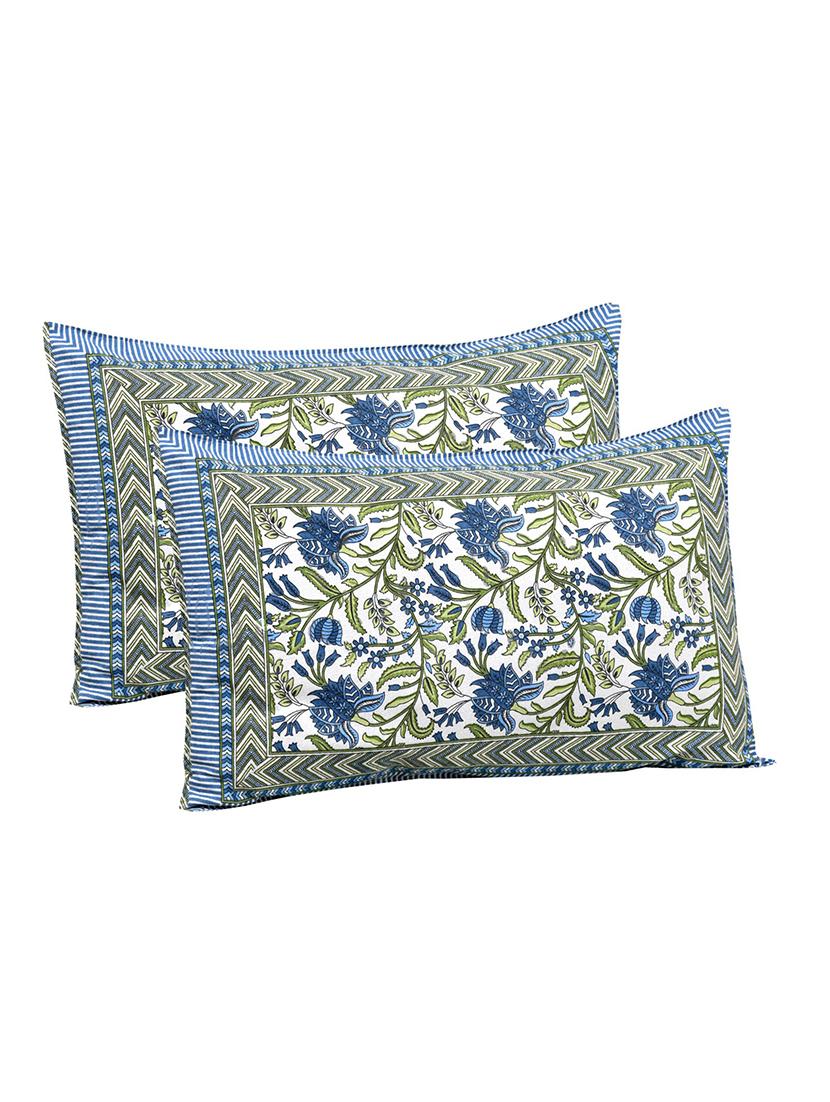 uniqchoice 180 tc blue color floral printed king size bedsheet with 2 pillow cover (eleg-17-blue) - 18688539 - Standard Image - 1