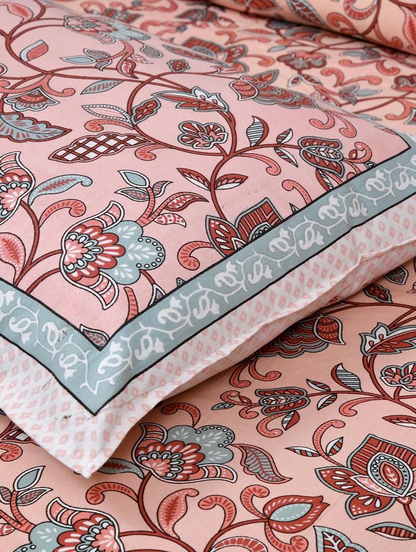floral printed king size bedsheet with 2 pillow cover (eleg-18-beige) - 18688544 - Standard Image - 4