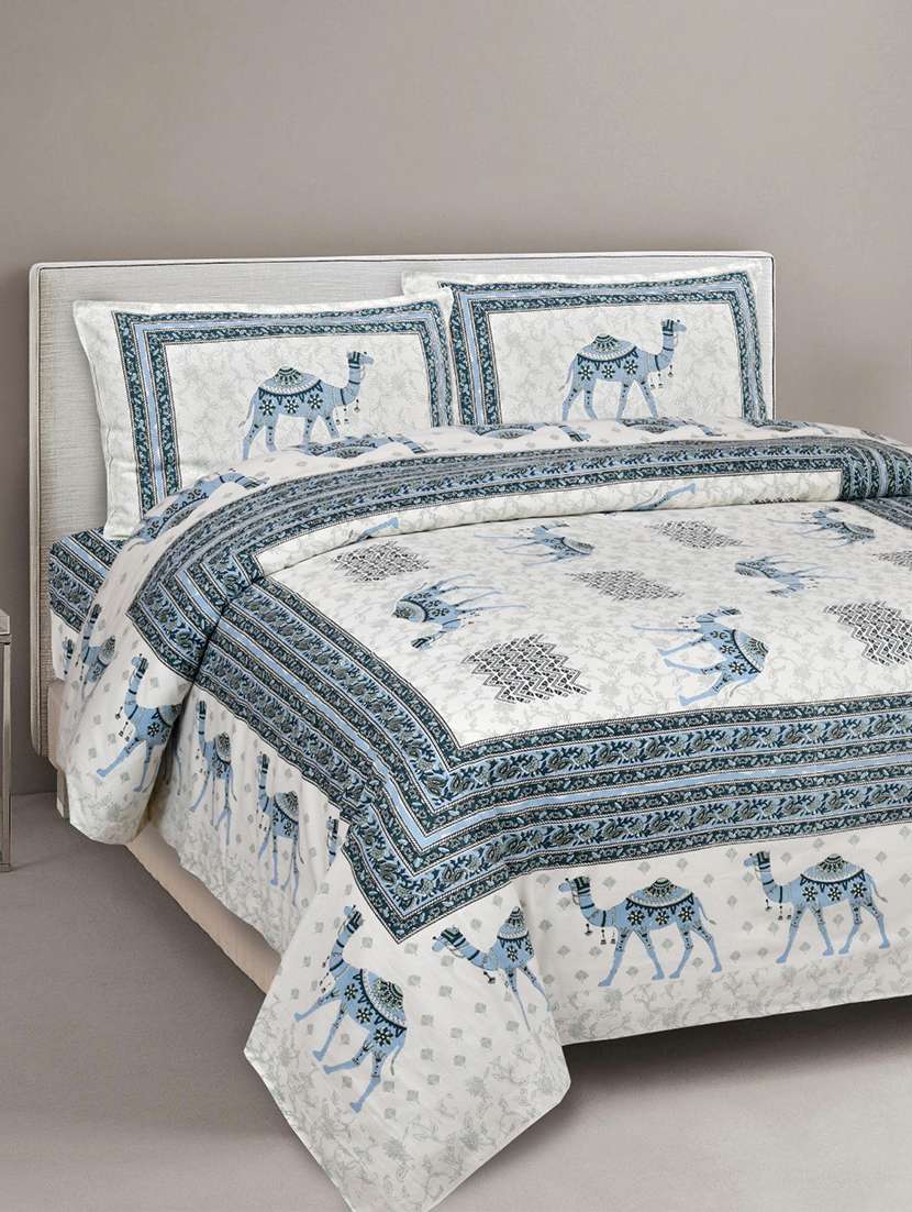 uniqchoice 180 tc blue color animal printed king size bedsheet with 2 pillow cover (eleg-24-blue)