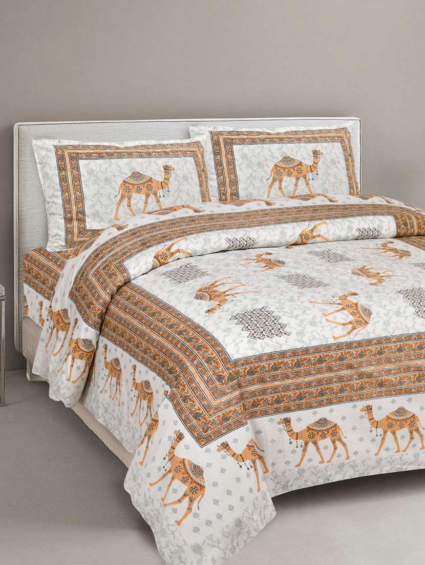 uniqchoice printed double bed sheet with 2 pillow cover