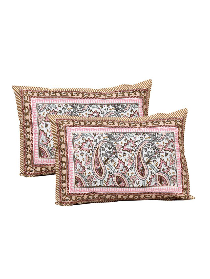 floral printed king size bedsheet with 2 pillow cover (eleg-26-brown) - 18688575 - Standard Image - 1