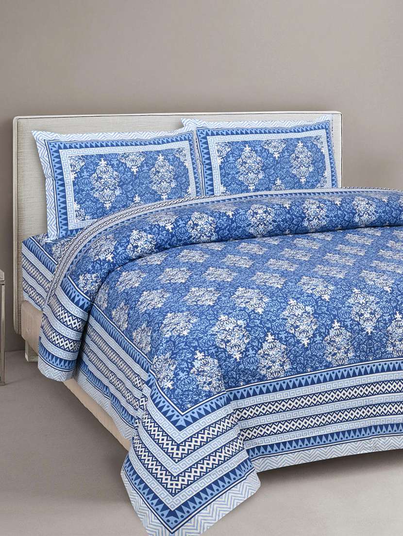 uniqchoice 180 tc blue color floral printed king size bedsheet with 2 pillow cover (eleg-30-blue)
