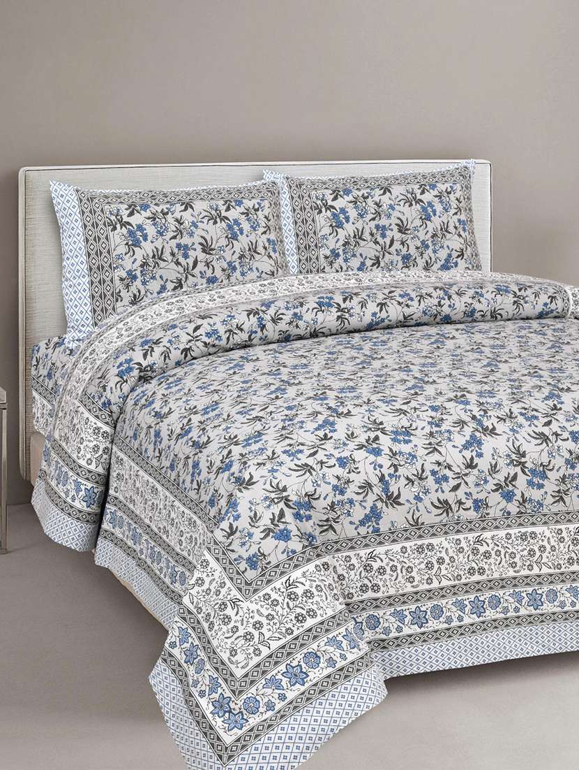 uniqchoice 180 tc blue color floral printed king size bedsheet with 2 pillow cover (eleg-32-blue)