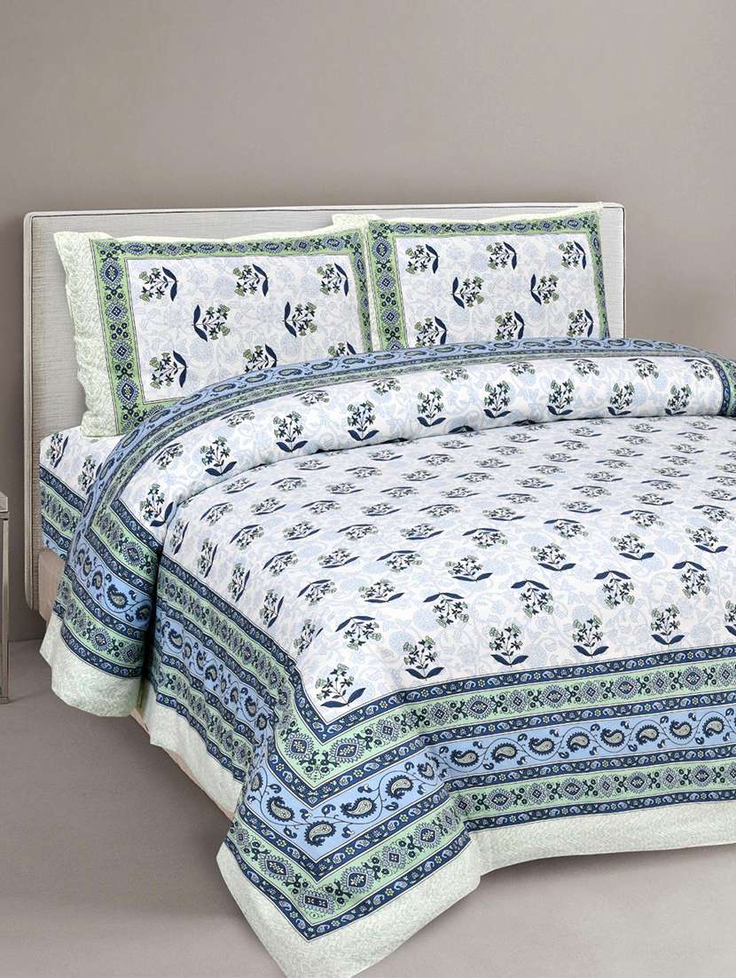 uniqchoice 180 tc blue color floral printed king size bedsheet with 2 pillow cover (eleg-34-blue) - 18688602 - Zoom Image - 0