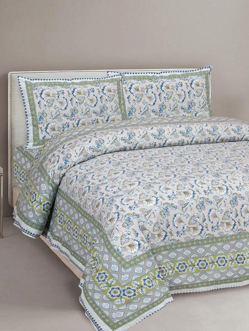 uniqchoice 180 tc blue color floral printed king size bedsheet with 2 pillow cover (eleg-37-blue) - 18688614 - Standard Image - 0