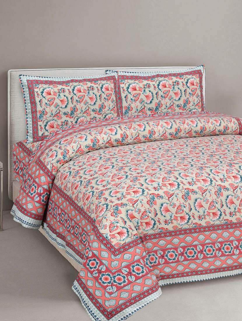uniqchoice printed double bed sheet with 2 pillow cover