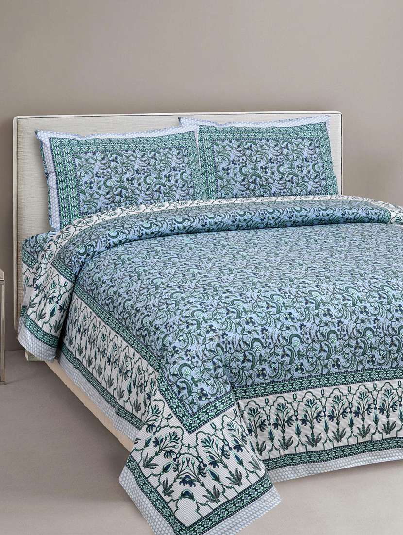 uniqchoice 180 tc blue color floral printed king size bedsheet with 2 pillow cover (eleg-39-blue)