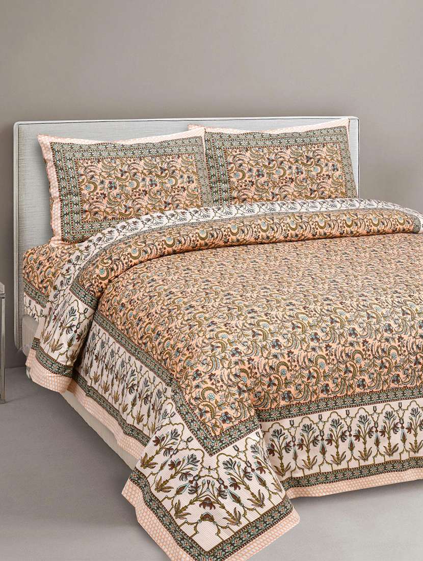 uniqchoice printed double bed sheet with 2 pillow cover