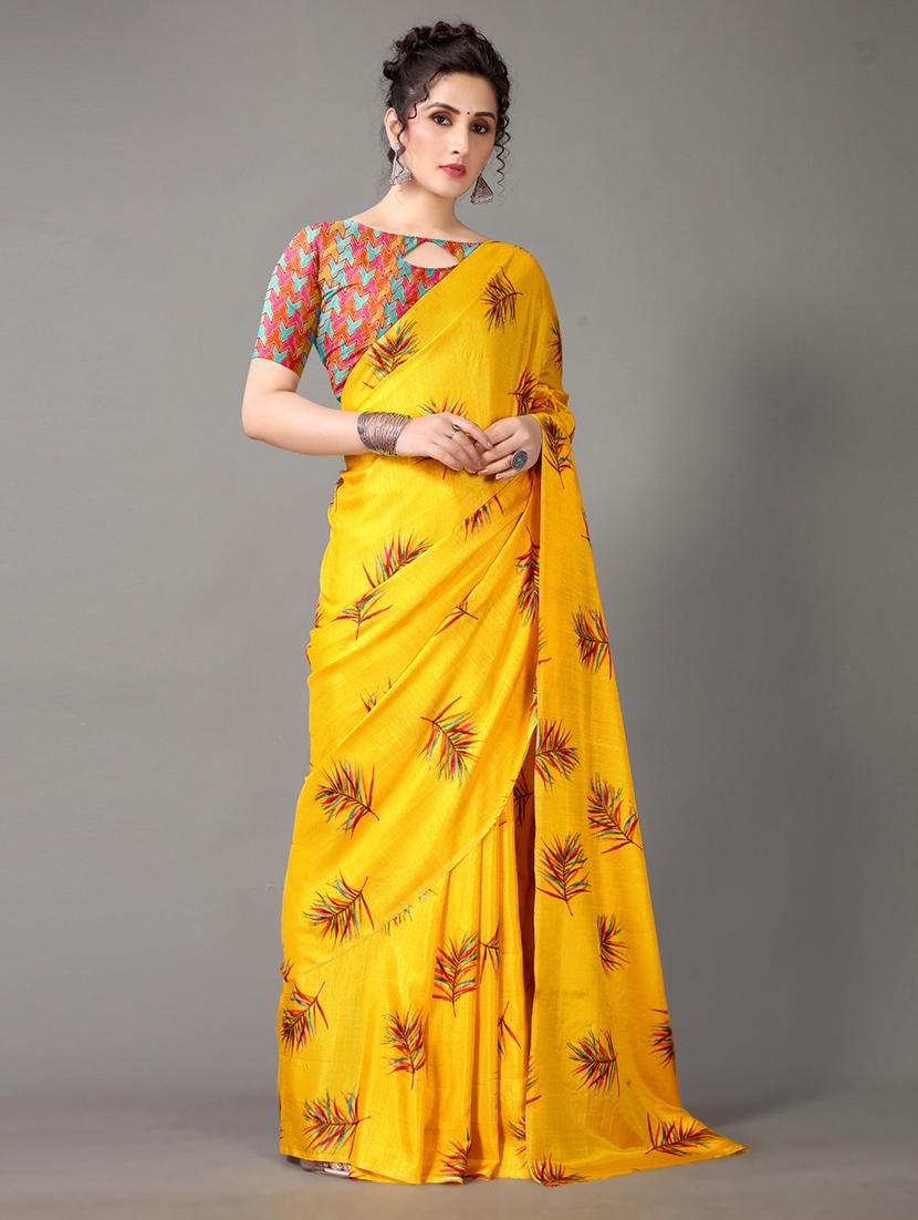 yellow silk blend mysore saree with blouse - 18688637 - Standard Image - 1