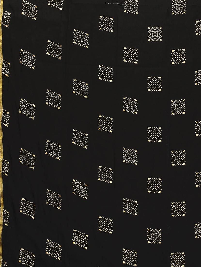 black chiffon printed saree with blouse - 18688644 - Standard Image - 4