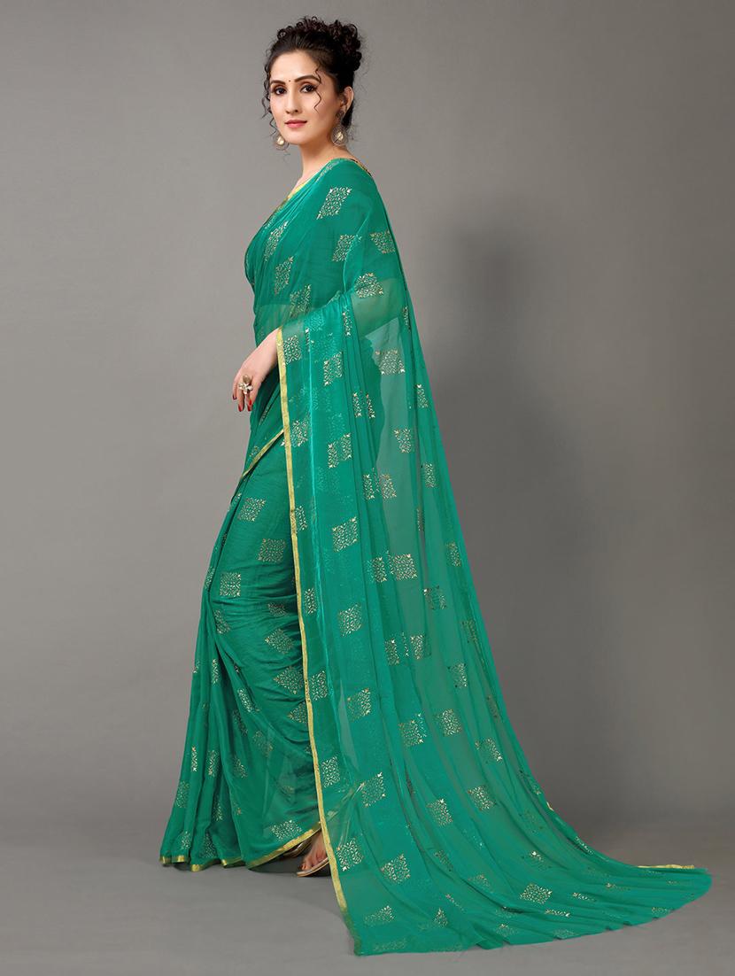 turquoise chiffon printed saree with blouse - 18688648 -  Standard Image - 1