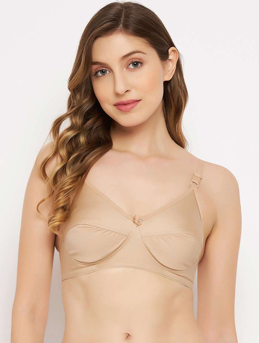beige solid regular bra