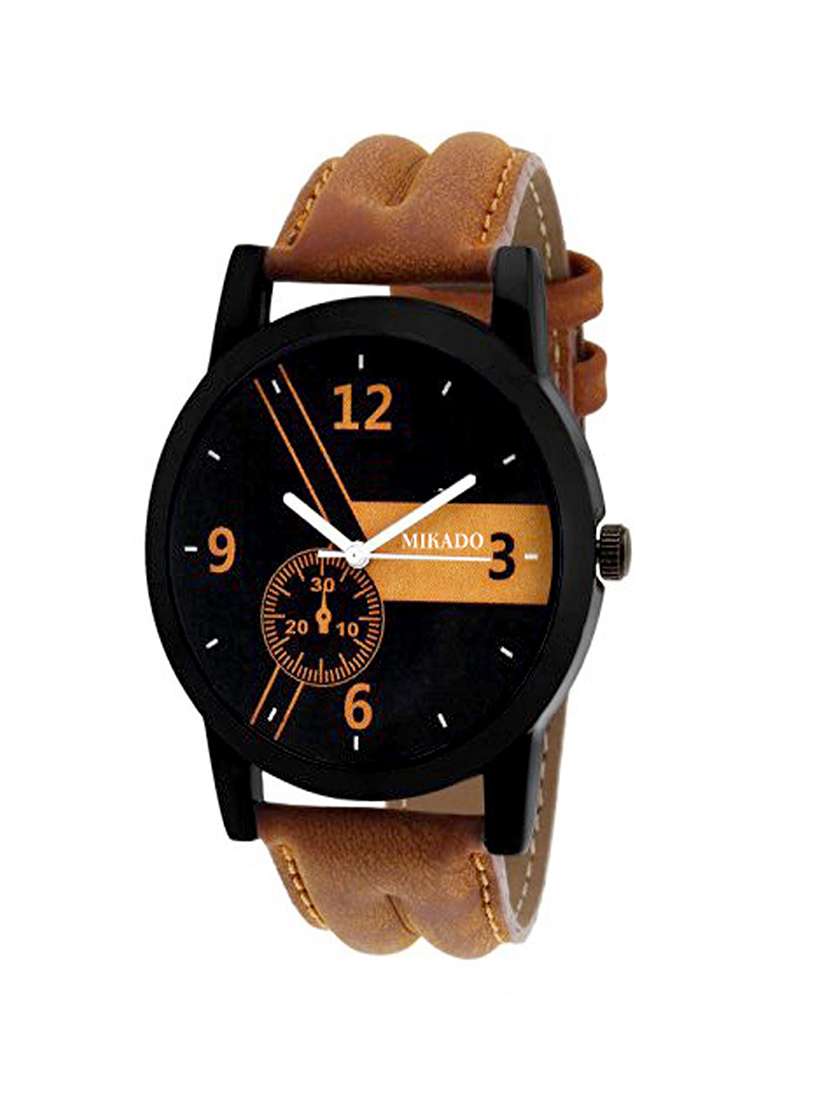 new stylish tan leather strap and multicolor dial watch for boy's and men's