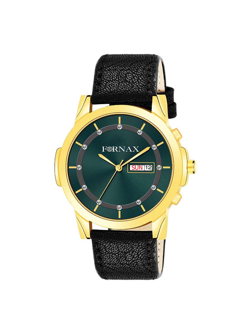 gold igp platted greenish royal day & date  analog watch for men's