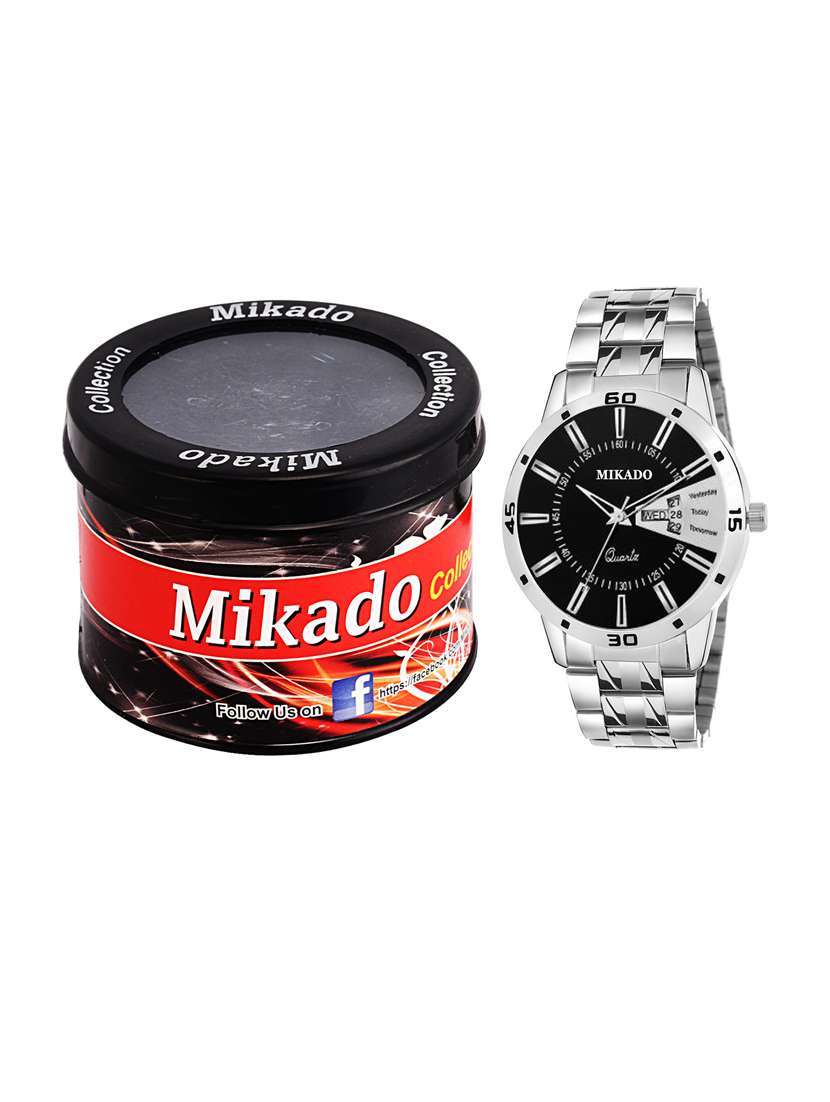 exclusive day and date black dial watch with one stylish outer case and 1 year warranty for men's and boy's