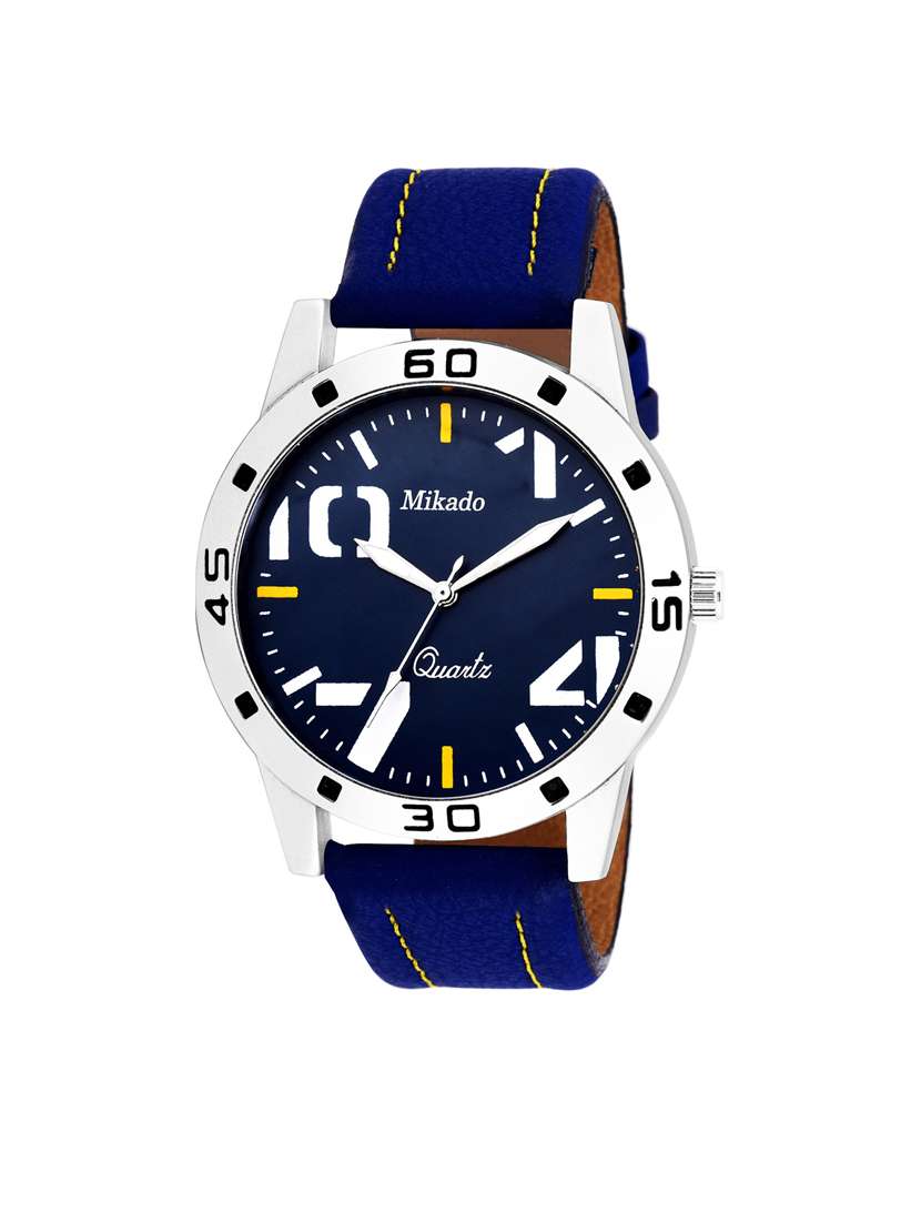 mg royal blue genuine leather strap and high quality battery analog watch for boy's and men's
