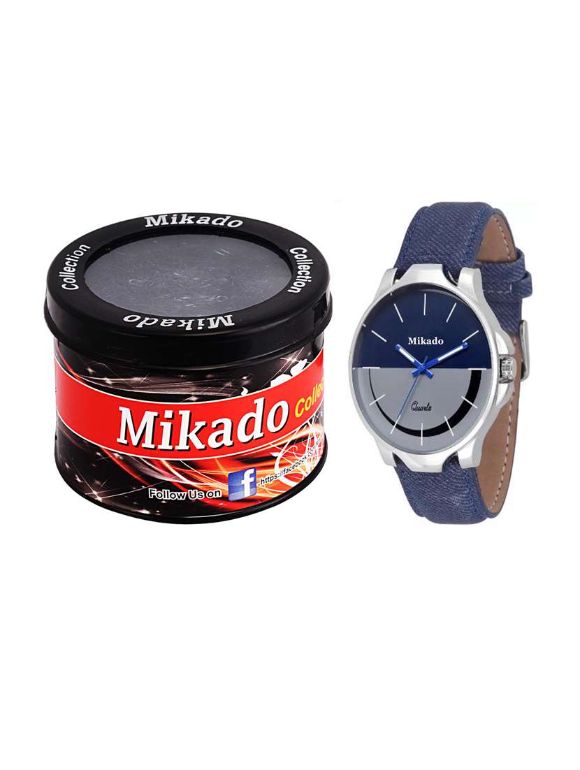 new men's denim fashionable analog watch with 1 year warranty and stylish watch box