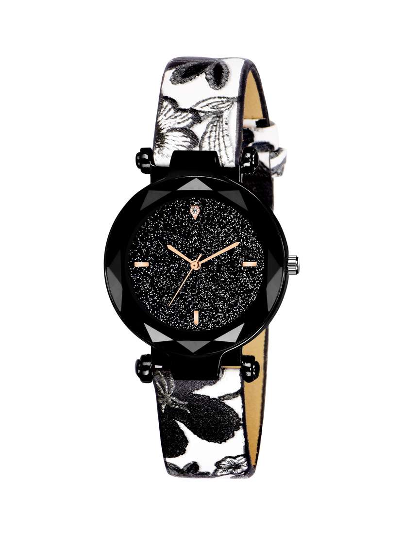 black sparkle fashion women style watch for women and girls