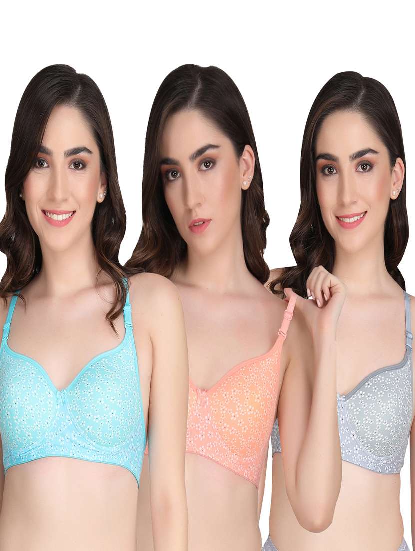 pack of 3 floral print multi colored bra