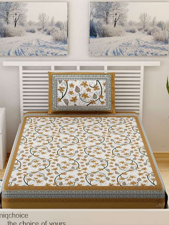 uniqchoice printed double bed sheet with 2 pillow cover