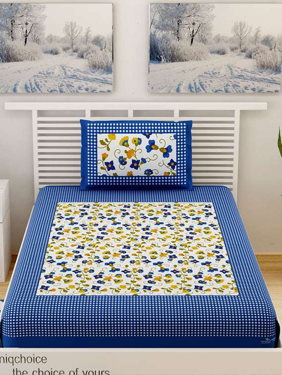 uniqchoice printed double bed sheet with 2 pillow cover