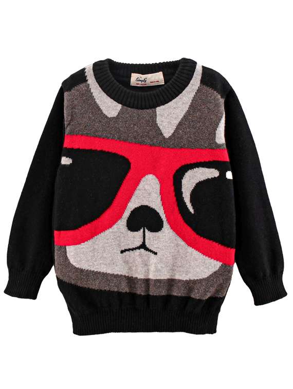 round neck printed wool sweater