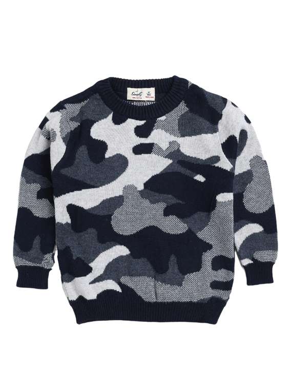 boys round neck printed wool sweater