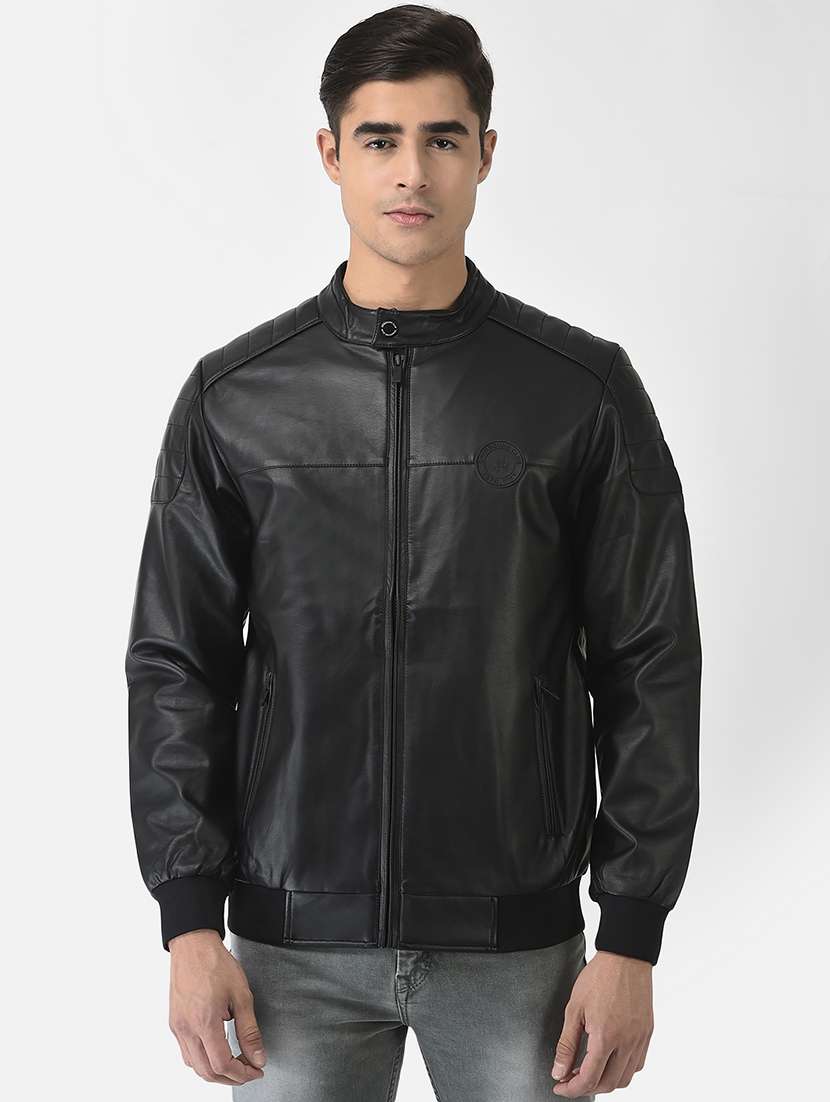 men black solid long sleeve biker jacket - 18692157 -  Zoom Image - 0