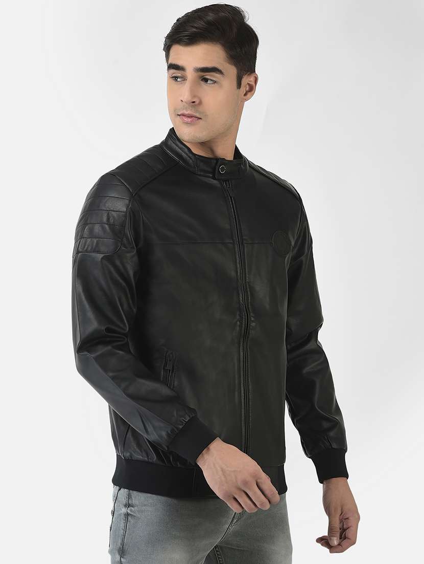 men black solid long sleeve biker jacket - 18692157 -  Standard Image - 1