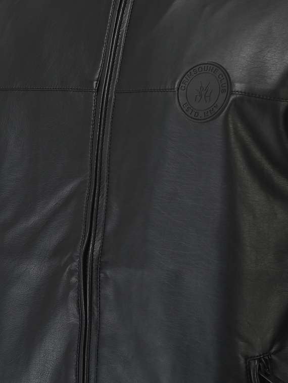 men black solid long sleeve biker jacket - 18692157 - Standard Image - 4