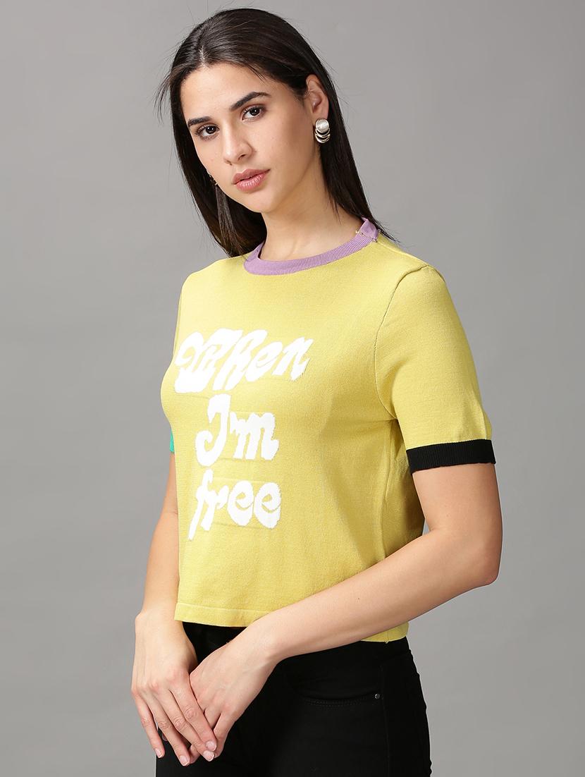 women's front print crew neck t-shirt - 18692201 -  Standard Image - 1
