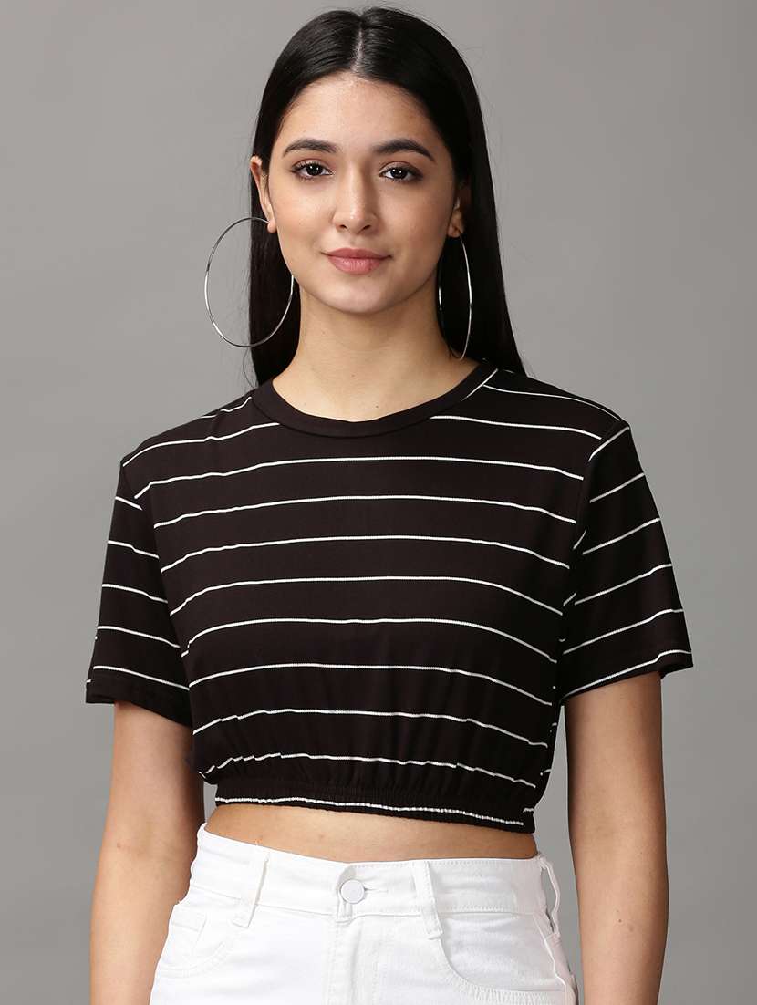 women's crop round neck top