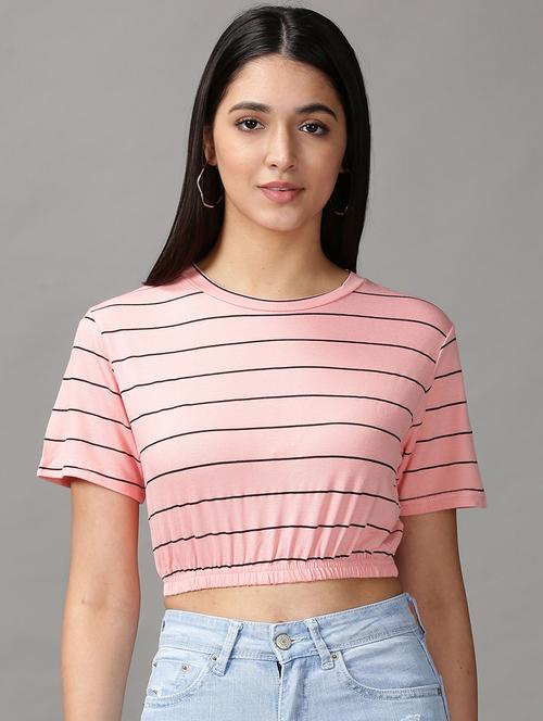 women's crop round neck top - 18692279 - Standard Image - 0