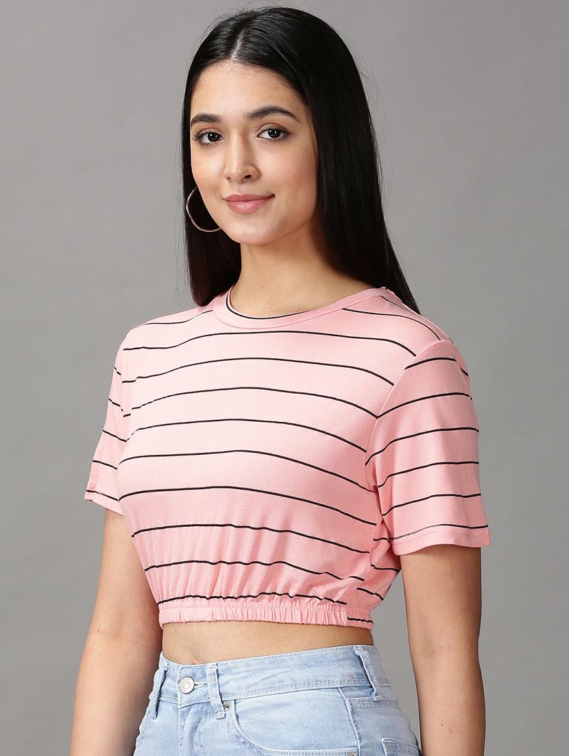 women's crop round neck top - 18692279 - Standard Image - 1
