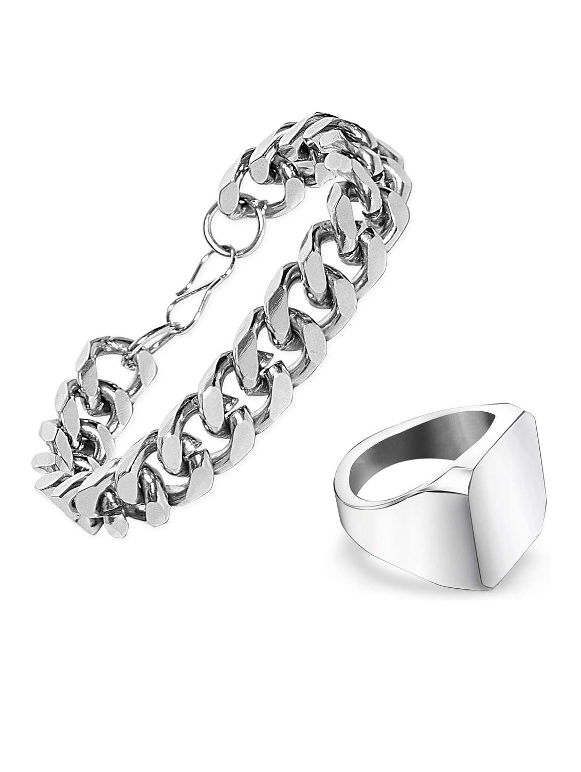 silver plated ring bracelet set 