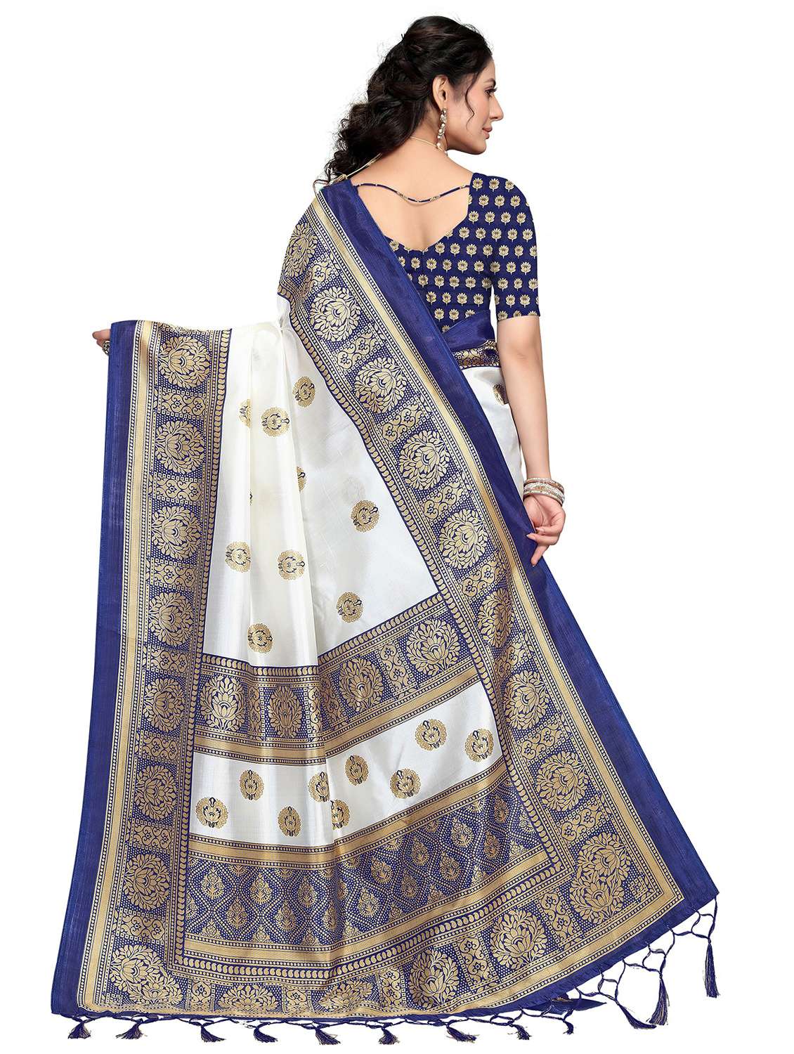 women's floral white colored saree with blouse - 18692805 -  Standard Image - 1