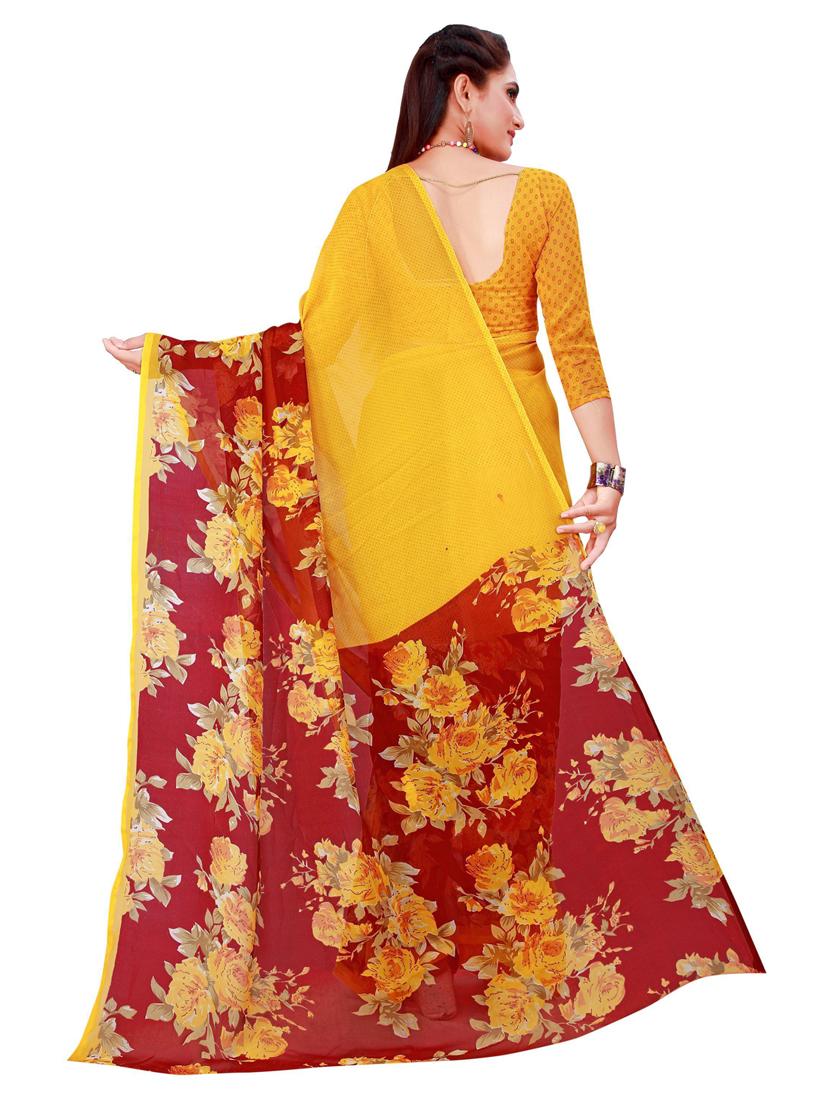 women's floral mustard colored saree with blouse - 18696081 - Standard Image - 1