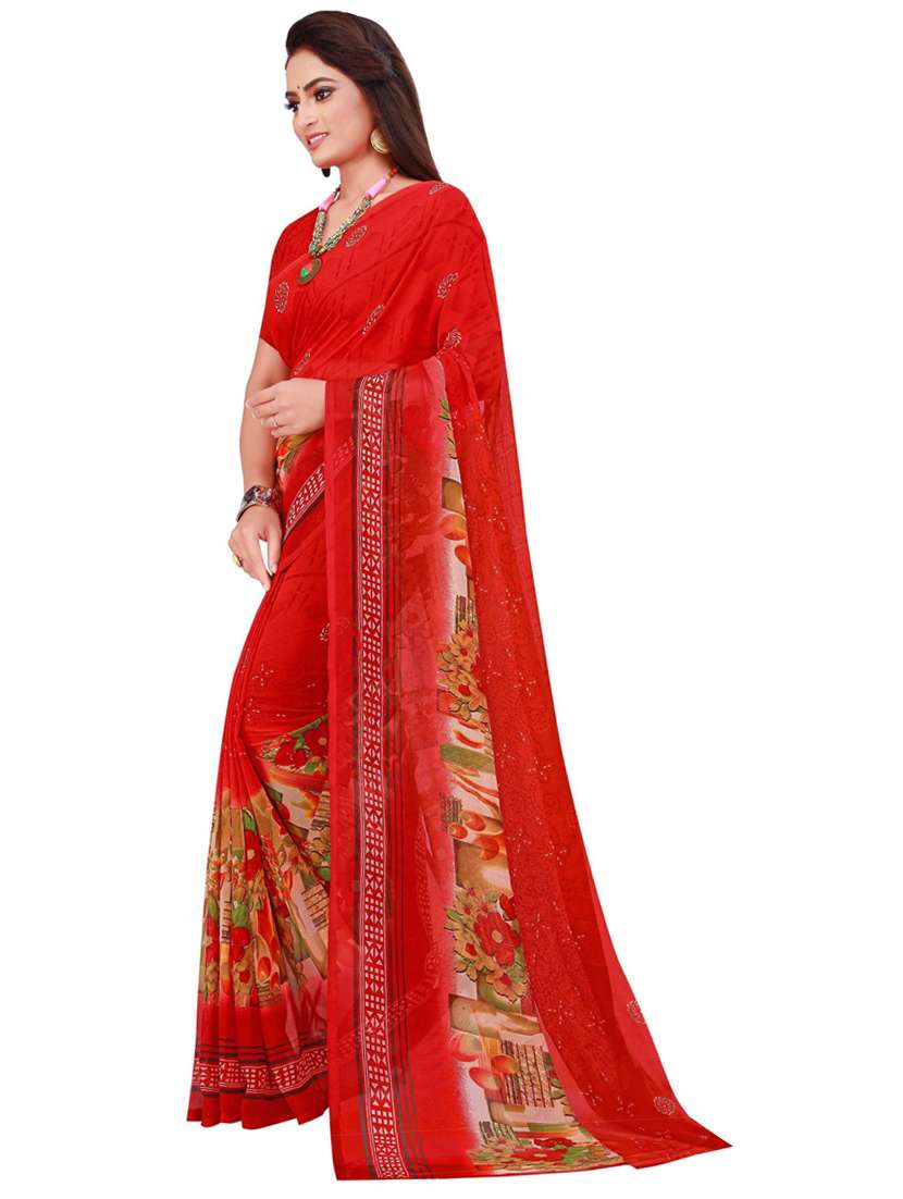 women's floral maroon colored saree with blouse - 18696381 -  Standard Image - 1