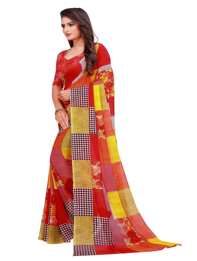 women's geometric multi colored saree with blouse - 18696677 -  Standard Image - 1