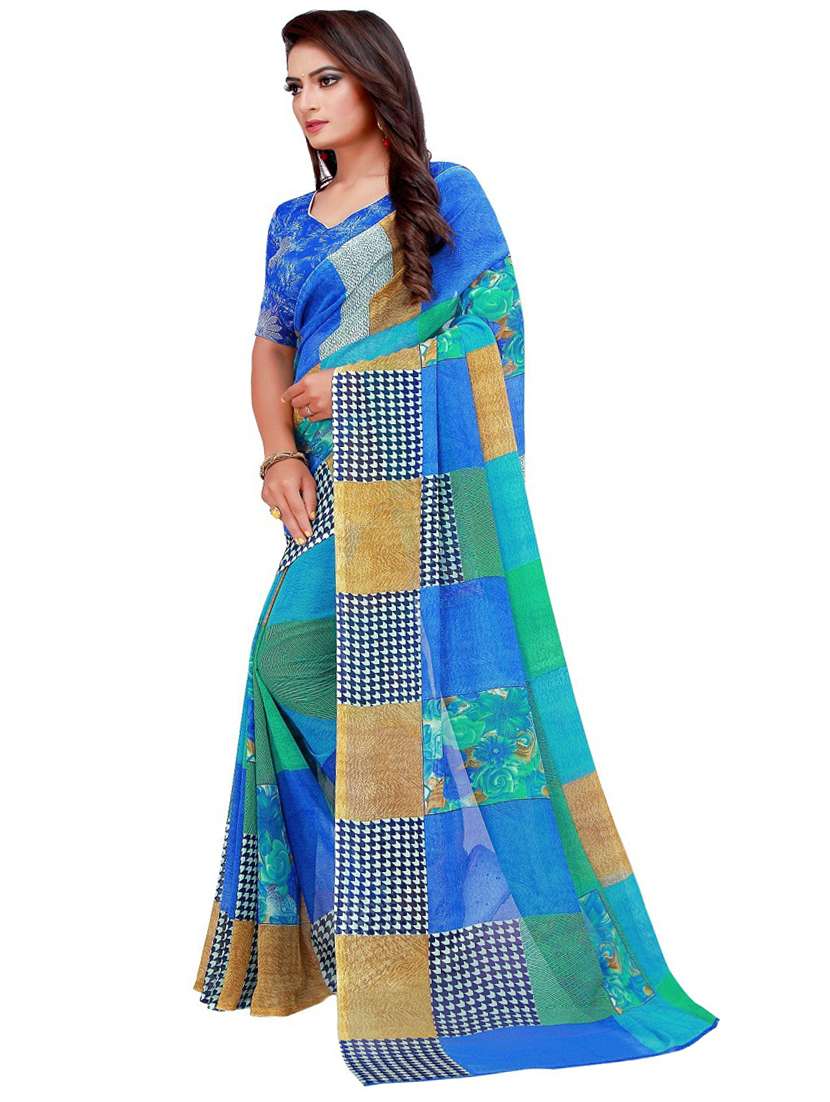women's printed multi colored saree with blouse - 18696695 -  Standard Image - 1