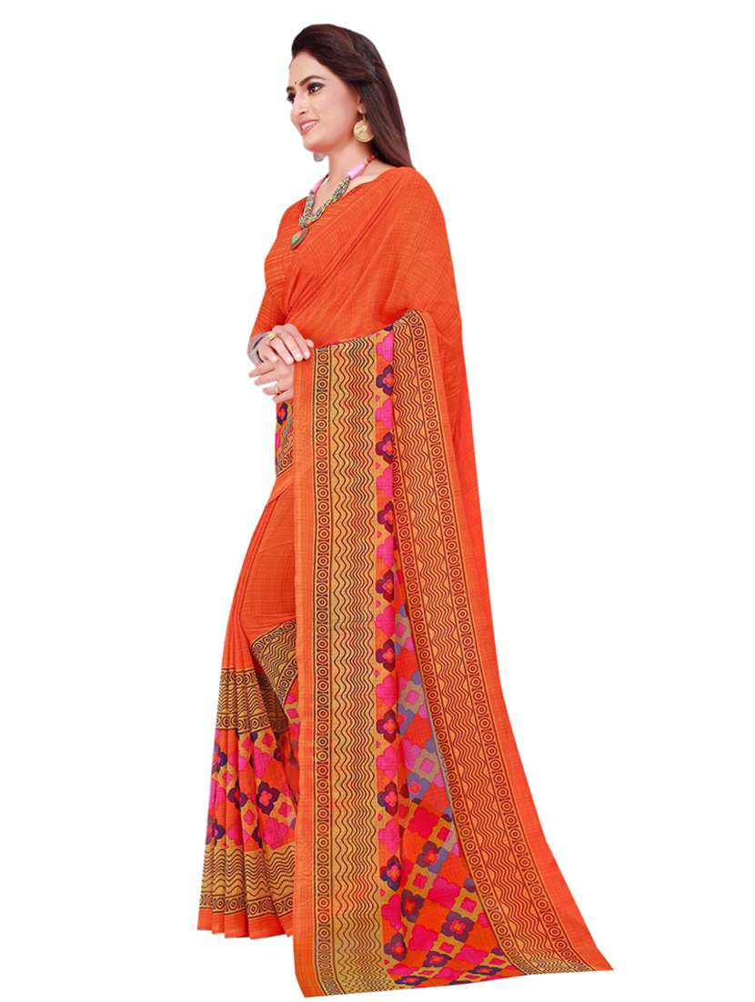 women's printed orange colored saree with blouse - 18696697 - Standard Image - 1