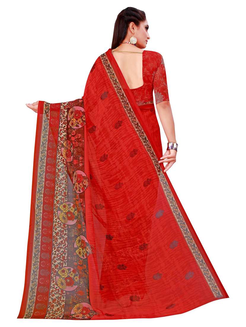 women's printed red colored saree with blouse - 18696763 -  Standard Image - 1