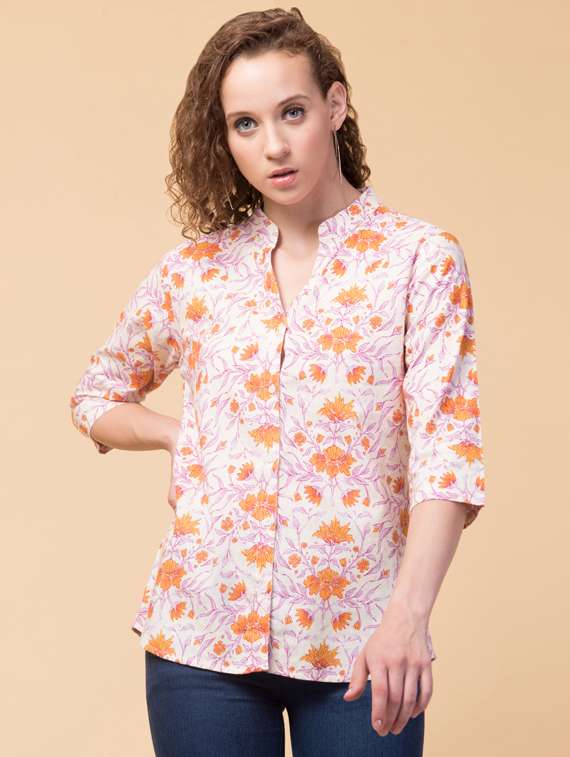 women's straight mandarin neck top