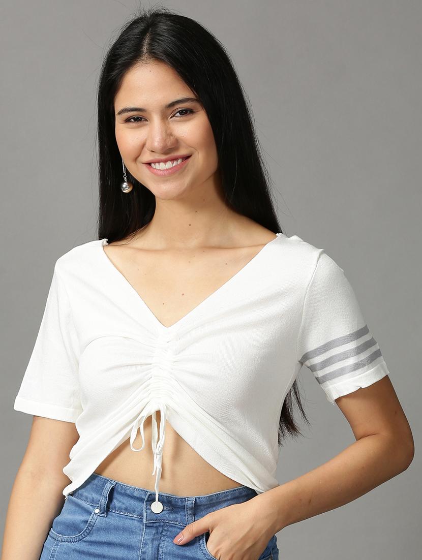 women's crop v neck top - 18697476 - Zoom Image - 0
