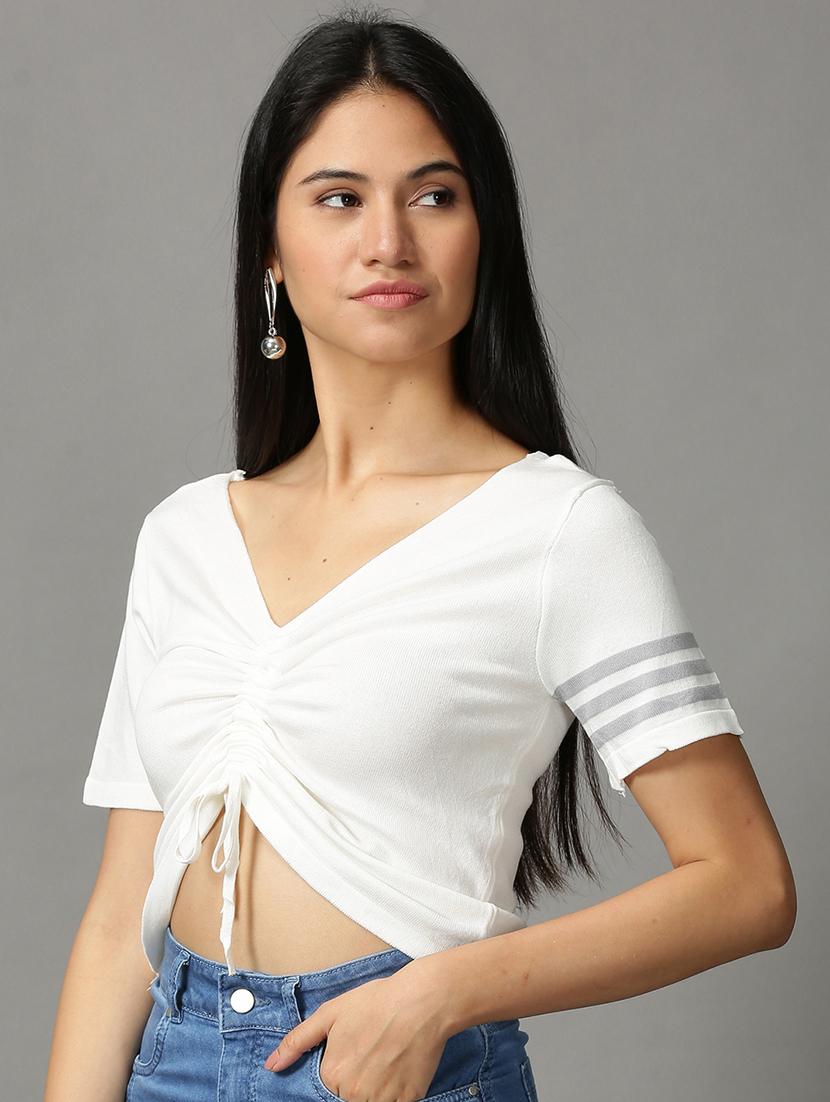 women's crop v neck top - 18697476 -  Standard Image - 1