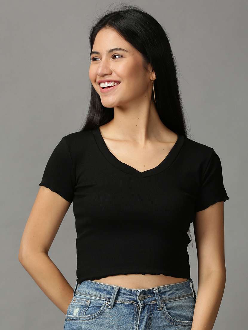 women's crop v neck top