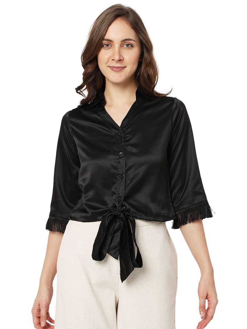 black satin crop shirt - 18697588 - Zoom Image - 0