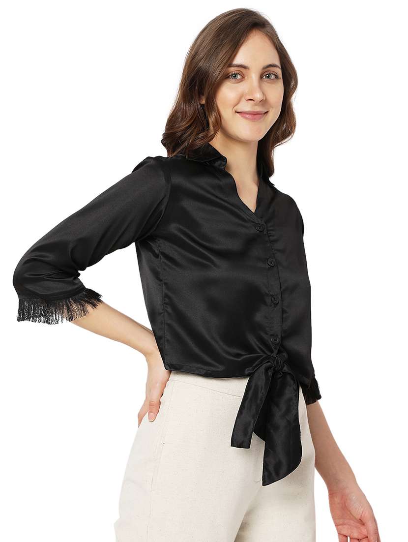 black satin crop shirt - 18697588 - Standard Image - 1