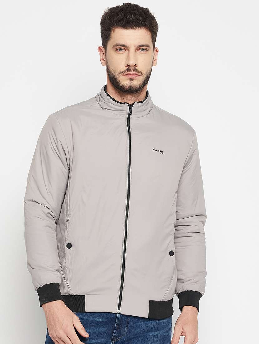 grey polyester bomber jacket