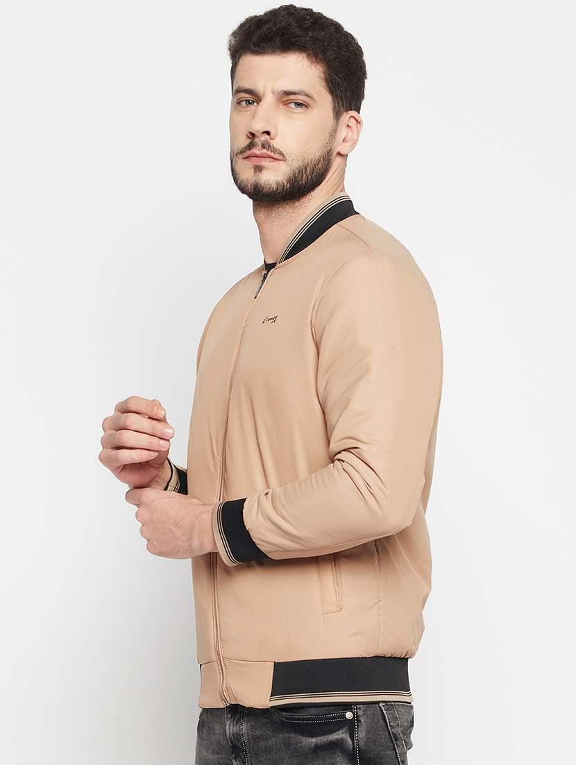 beige henley neck bomber jacket - 18697701 -  Standard Image - 1